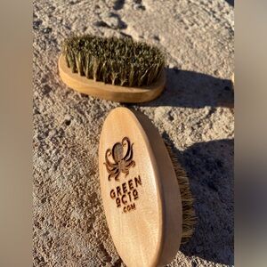 Mens Wood Soft Boar Bristle Beard Brush 3" Pocket Mustache Grooming - Green Octo